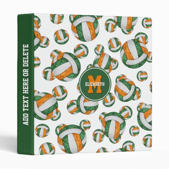 green orange girls team colors volleyball pattern 3 ring binder