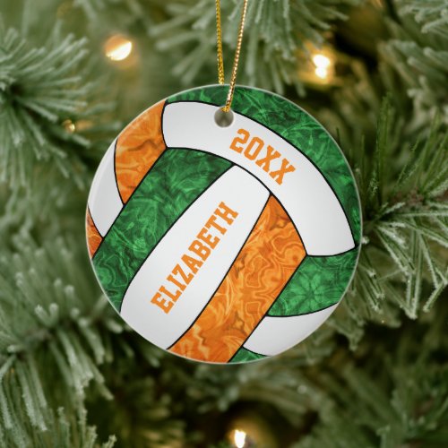 green orange girls volleyball team colors ceramic ornament