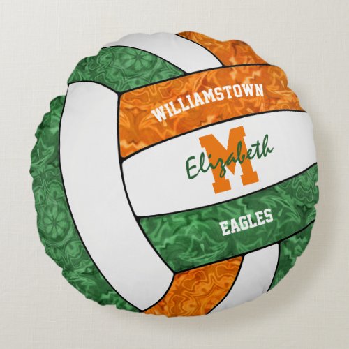 green orange girly sports volleyball team colors  round pillow