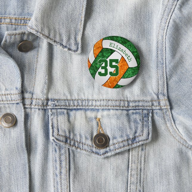 green orange girly volleyball team colors gifts button (In Situ)