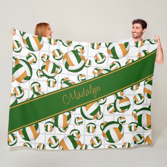 green orange girly volleyballs pattern net accent fleece blanket
