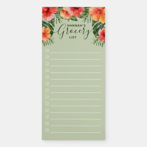 Green Orange Hibiscus Watercolor Grocery List Magnetic Notepad