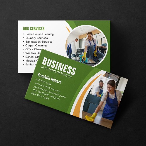Green Orange House Cleaning Housekeeper Maid Business Card