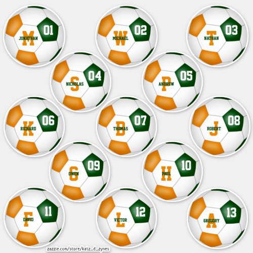 green orange individually personalized soccer team sticker