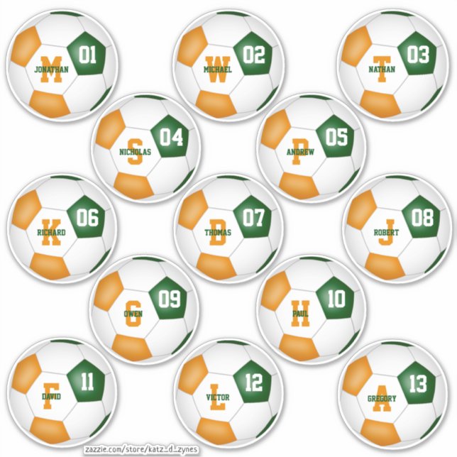 green orange individually personalized soccer team sticker (Front)