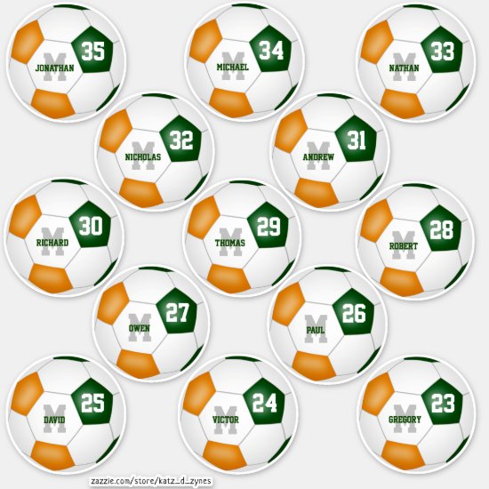 green orange individually personalized soccer team sticker