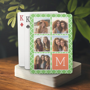 Green Orange Instagram 5 Photo Collage Monogram Poker Cards
