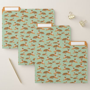 Green Orange Jungle Tiger Animal Pattern School File Folder