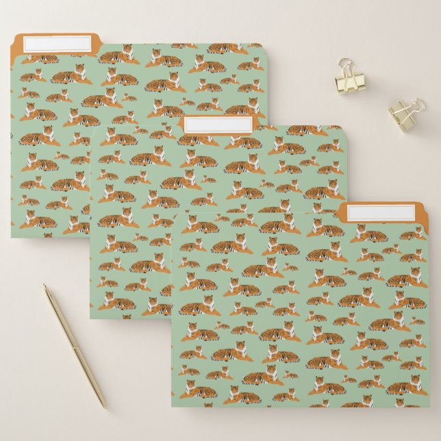 Green Orange Jungle Tiger Animal Pattern School File Folder (Set)