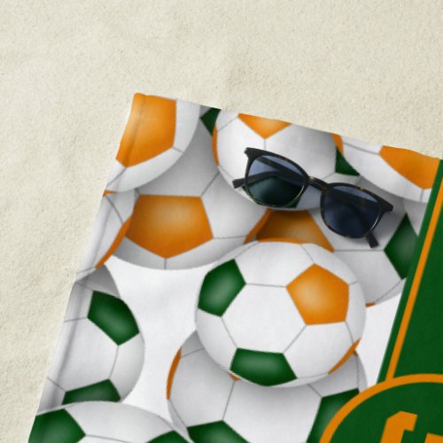 Green orange kids soccer team colors custom gifts beach towel