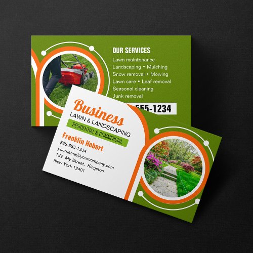 Green Orange Landscaping Mowing Lawn Maintenance Business Card