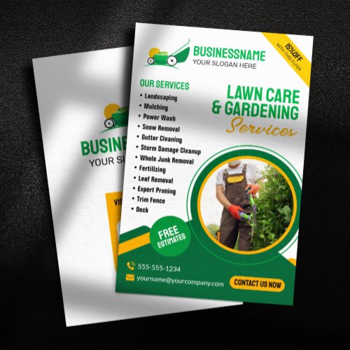 Green  Orange Lawn Care Gardening Mowing Service Flyer