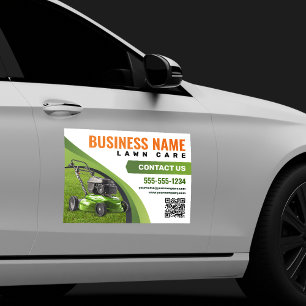 Green, Orange Lawn Care Landscaping Mowing Service Car Magnet