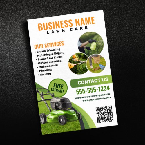 Green Orange Lawn Care Landscaping Mowing Service Flyer