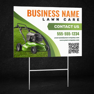 Green, Orange Lawn Care Landscaping Mowing Service Sign