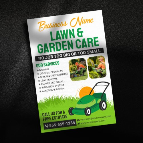 Green  Orange Lawn  Garden Care Mower Mulching Flyer