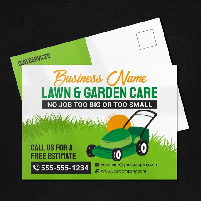 Green & Orange Lawn & Garden Care Mower Mulching Postcard (Creator Uploaded)