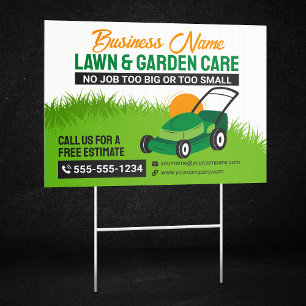Green & Orange Lawn & Garden Care Mower Mulching Sign