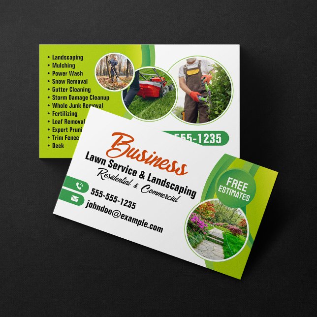 Green Orange Lawn Service & Landscaping Mowing Business Card (Creator Uploaded)