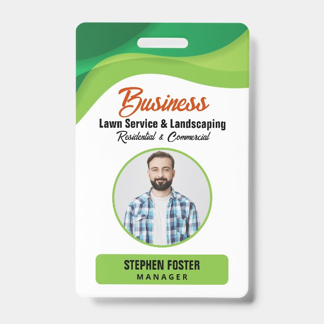 Green & Orange Lawncare Landscaping & Lawn Service Badge (Front)
