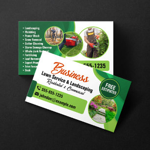 Green & Orange Lawncare Landscaping & Lawn Service Business Card