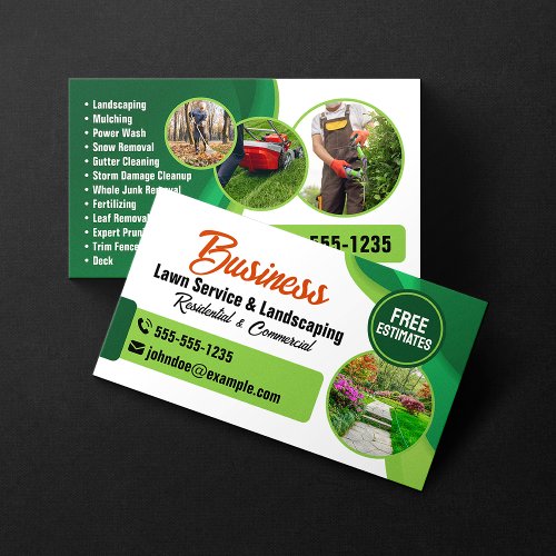 Green  Orange Lawncare Landscaping  Lawn Service Business Card