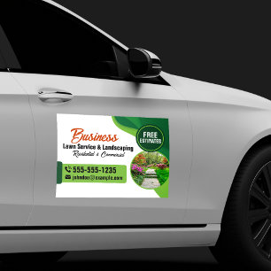 Green & Orange Lawncare Landscaping & Lawn Service Car Magnet