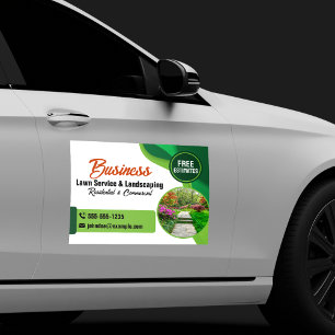Green & Orange Lawncare Landscaping & Lawn Service Car Magnet