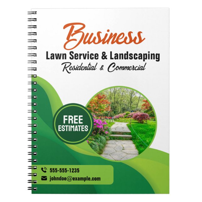 Green & Orange Lawncare Landscaping & Lawn Service Notebook (Front)