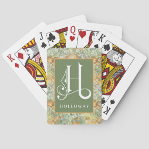 Green Orange Marble Look H Monogram, Personalize H Poker Cards