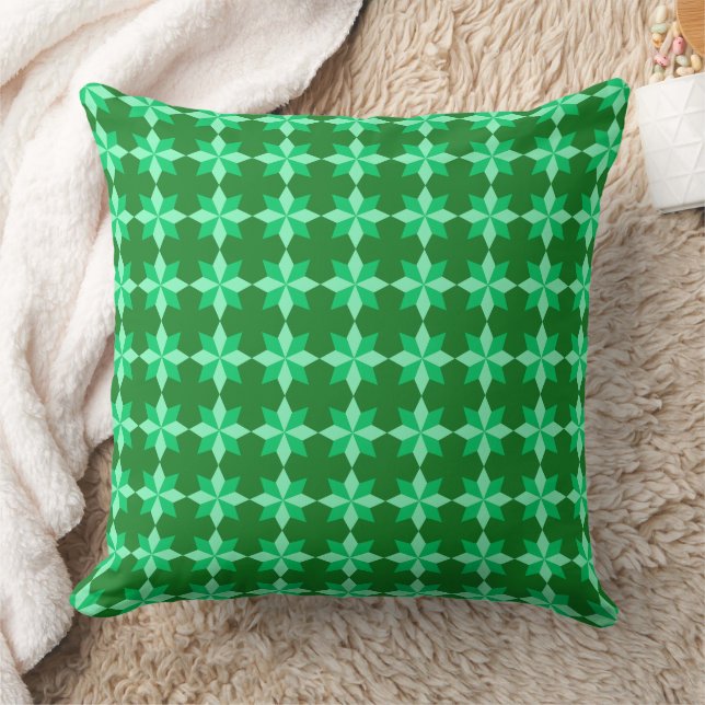 GREEN & ORANGE MARDI GRAS STAR PATTERNS THROW PILLOW (Blanket)