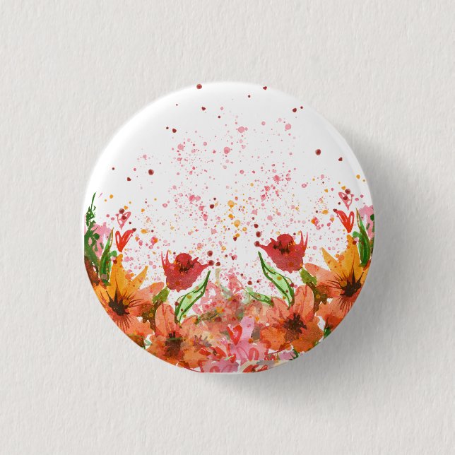 Green & Orange Modern Abstract Floral Button (Front)