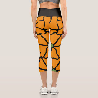 Green & Orange Modern Abstract Floral Capri Leggings