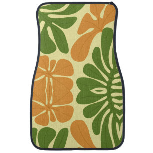 Green & Orange Modern Abstract Floral Car Floor Mat