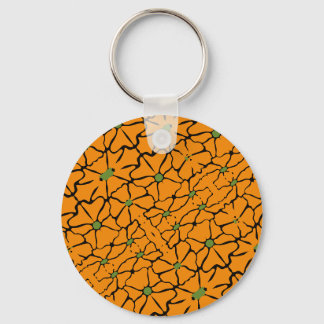 Green & Orange Modern Abstract Floral Keychain