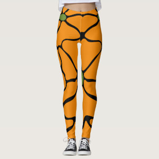 Green & Orange Modern Abstract Floral Leggings
