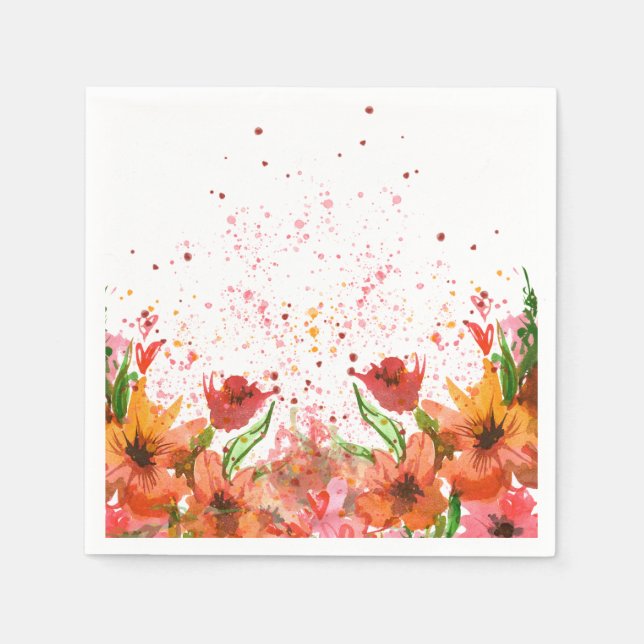 Green & Orange Modern Abstract Floral Napkins (Front)