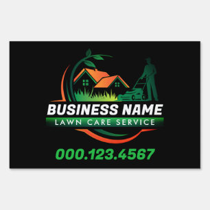 Green Orange Modern Lawn Care Landscaping Service Sign