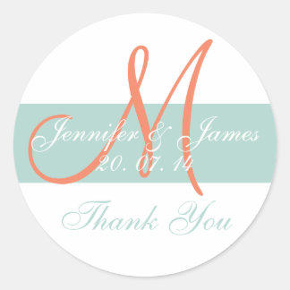 Green Orange Monogram Wedding Thank You Stickers