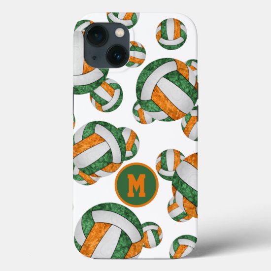 Green orange monogrammed girls volleyball iPhone 13 case