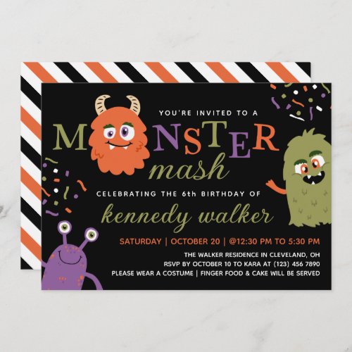 Green Orange Monster Mash Halloween Party Invitation