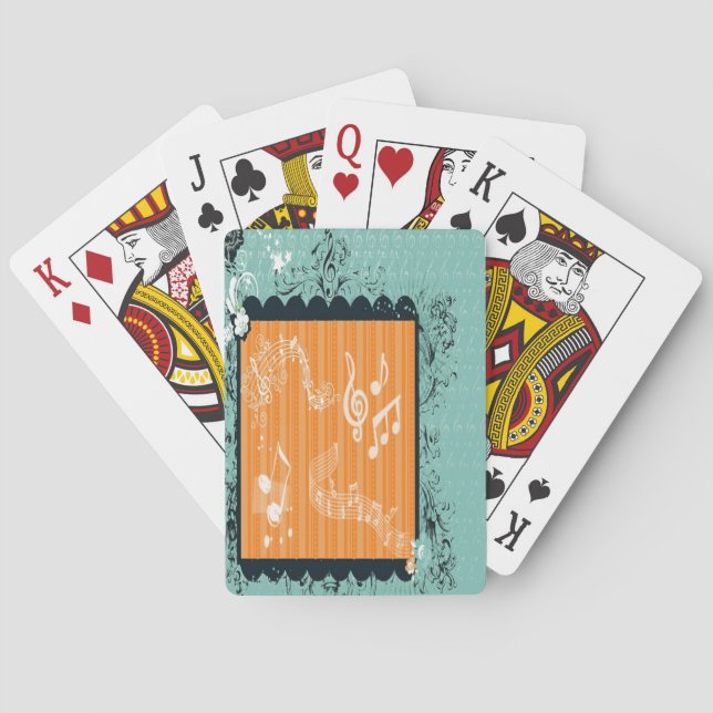 Green & Orange Musical Design Playing Cards (Back)