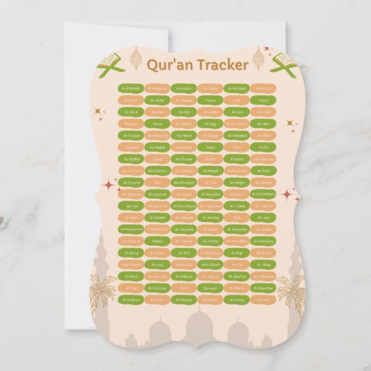 Green Orange Pastel Quran Surah Tracker  (Front)