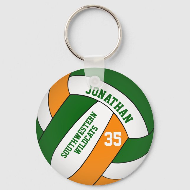 green orange personalized boys volleyball keychain (Front)