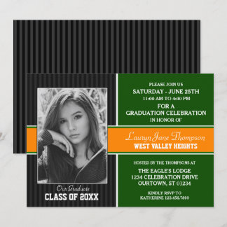 Green|Orange Photo Graduation Party Invitation