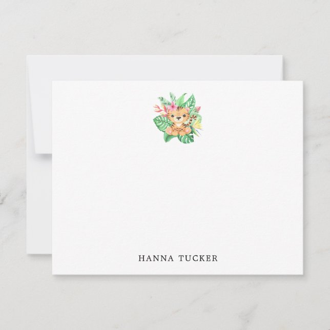 Green Orange Pink Cute Baby Tiger Flat Note Card (Front)