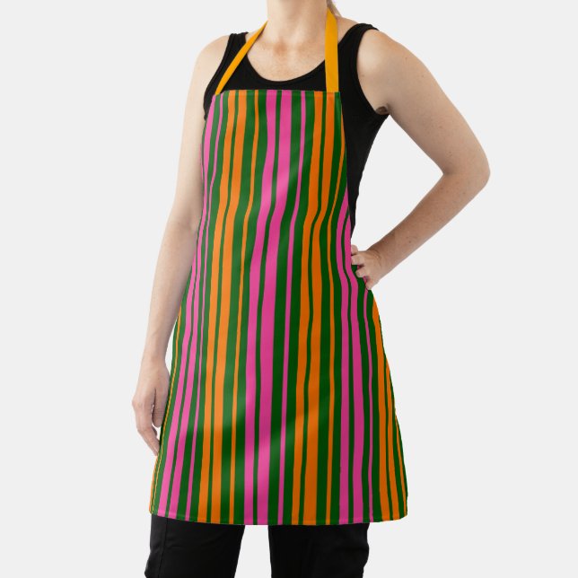 Green Orange Pink Vertical Stripes Design   Apron (Insitu)
