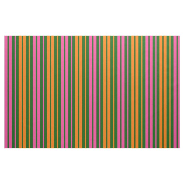 Green Orange Pink Vertical Stripes Design   Fabric (Fat Quarter)