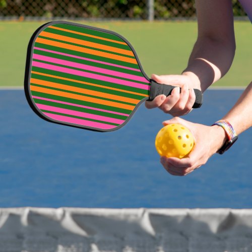 Green Orange Pink Vertical Stripes Design   Pickleball Paddle
