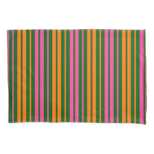 Green Orange Pink Vertical Stripes Design Pillow Case